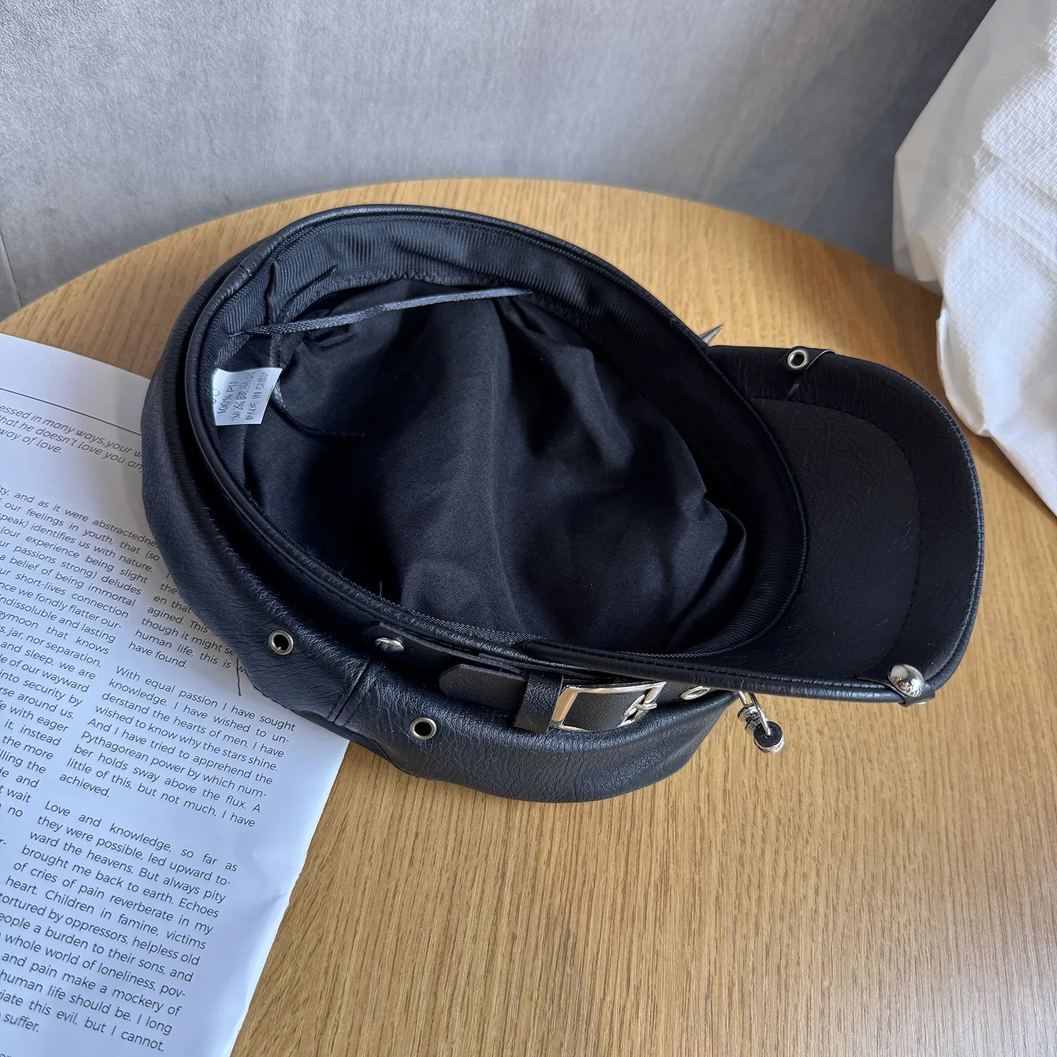 Anime Cosplay Black PU Hat Rivets Decorated Trendy Role-playing Street Style Casual Leather Hat 4