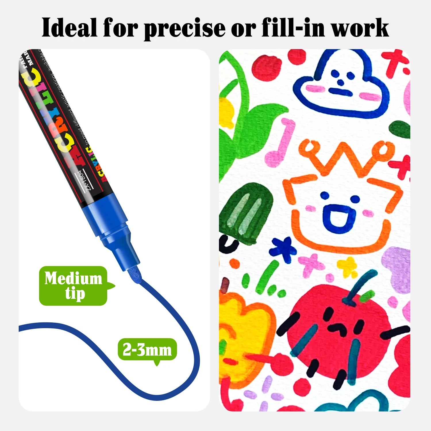 12/18/24 Farben Acryl-Marker-Set, mittlere Spitze (2-3mm), geeignet für Steinmalerei, schwarzes Papier und Skateboard-Dekoration – Detail 5