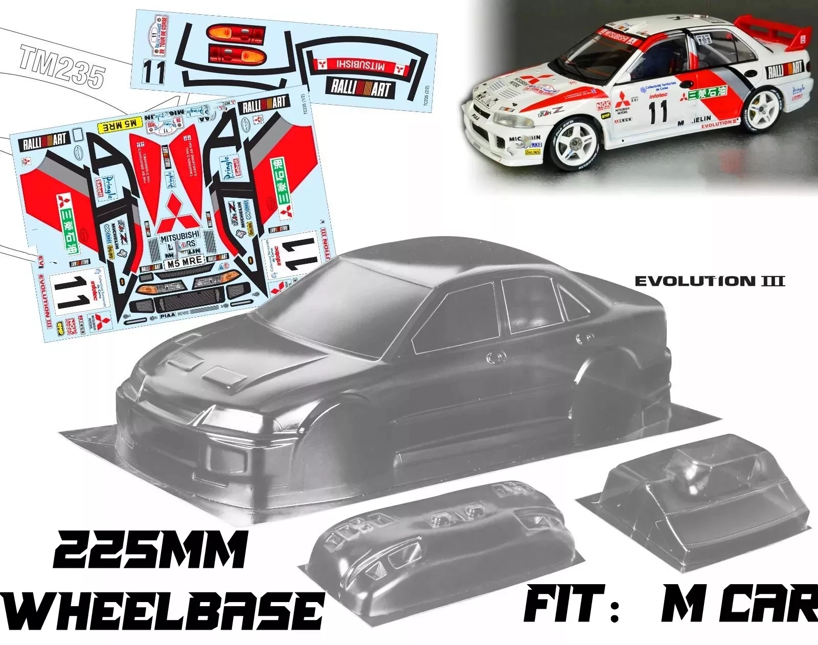 1/10 Evolution EVO 3 III M car RC body PC 225mm wheelbase Transparent clean no painted drift body shell for CARTEN XPRESS M car