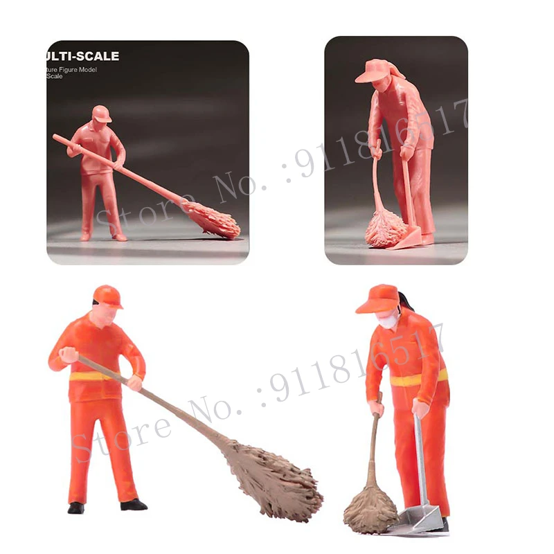 Miniatures 1/87 1/64 1/43 1/24 1/18 Street Cleaner Man Female Figure Street Scene Sand Table Photography Model for Cars Vehicles