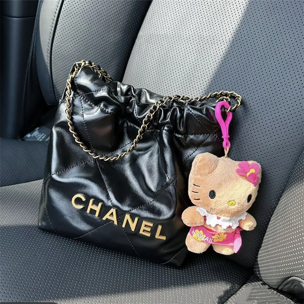 Cute Hawaii Kitty Plush Toy Pendant, Sanrio Dolls Chaveiros, Acessórios de mochila de desenhos animados, Chaveiro peludo Anime, Presentes