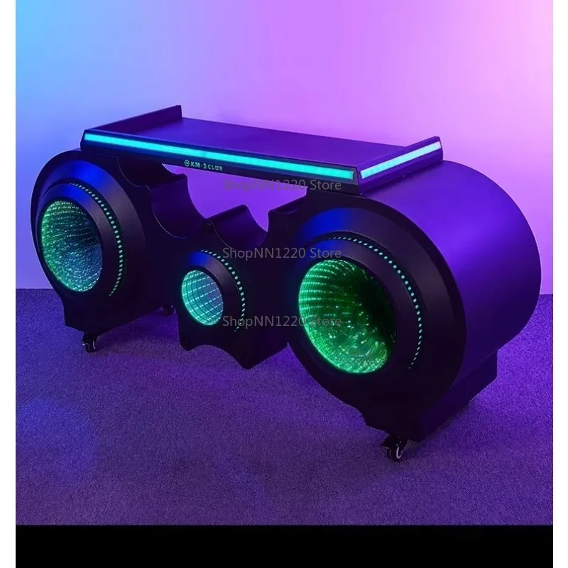 غرامة تلميع عالية الجودة الفولاذ المقاوم للصدأ الحديد حانة ثلاثية الأبعاد شاشة Led Dj كشك حامل الجدول مع شريط الضوء محطة DJ شعار مخصص