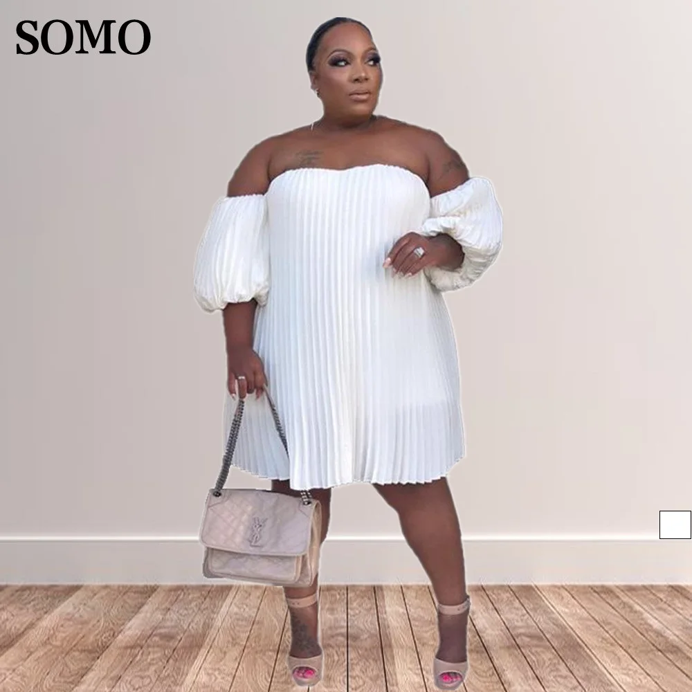 SOMO 2022 Plus Size Woman Clothing Sexy Off Shoulder Pleated Dresses Fashion Birthday Dress for Women Wholesale Dropshipping