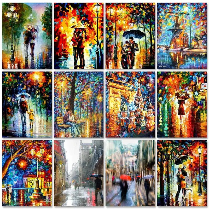 

GATYZTORY Abstract Rain Scene Paint by Numbers for Adults DIY Oil Handpainted Paintings on Number Kill Time Art Supplies