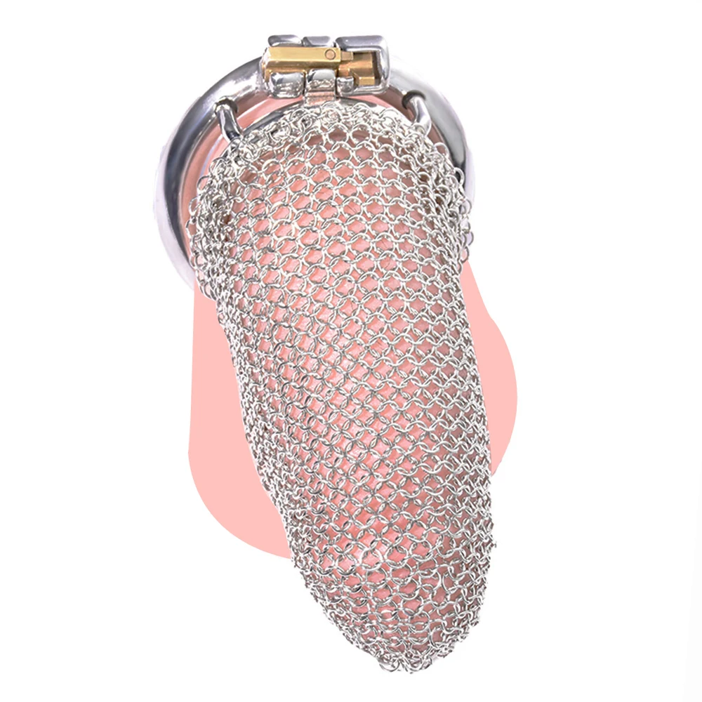 FRRK Fish Net Shape Metal Chastity Cage with PU Belt Male BDSM Sex Tooys for Man Stainless Steel Cock Rings 성인용품 남자용