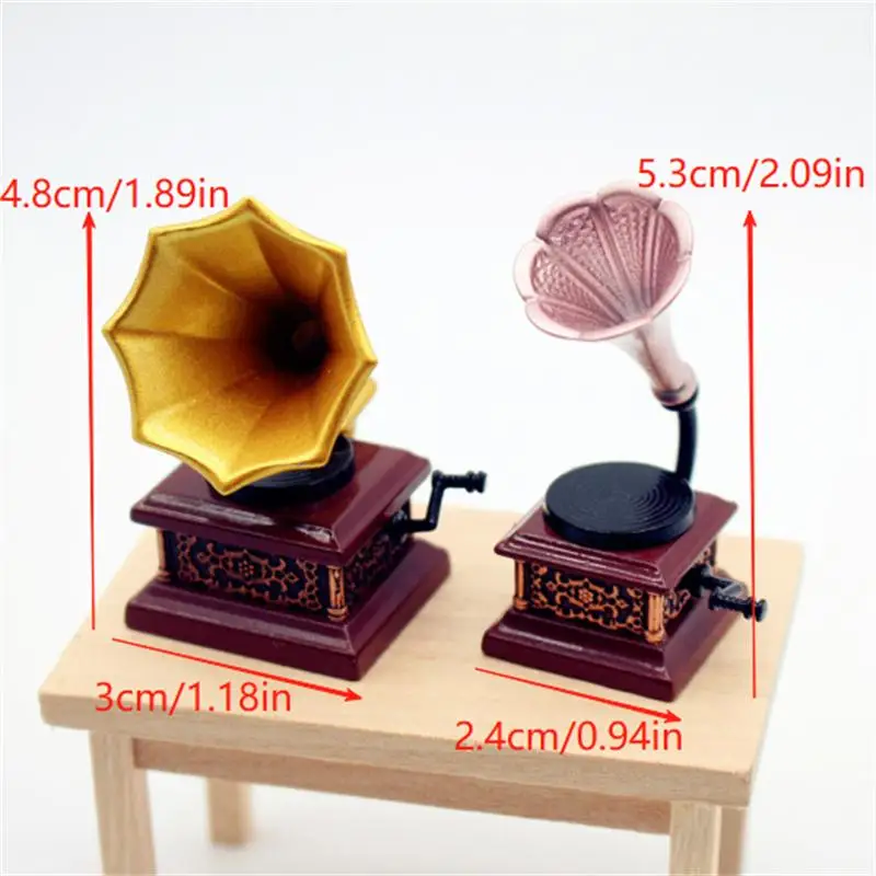 Dollhouse Vintage Phonograph Miniatures Model Living Room Accessories Of Doll House Decor Kids Pretend Play Toys Ornaments Gifts