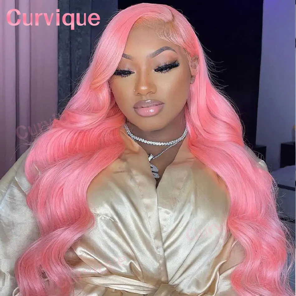 

30 inch Pink 13x6 Hd Lace Frontal Wig Body Wave Human Hair Wigs Pre Plucked Cosplay Rose Red Colored Wig 100% Human Hair Wigs