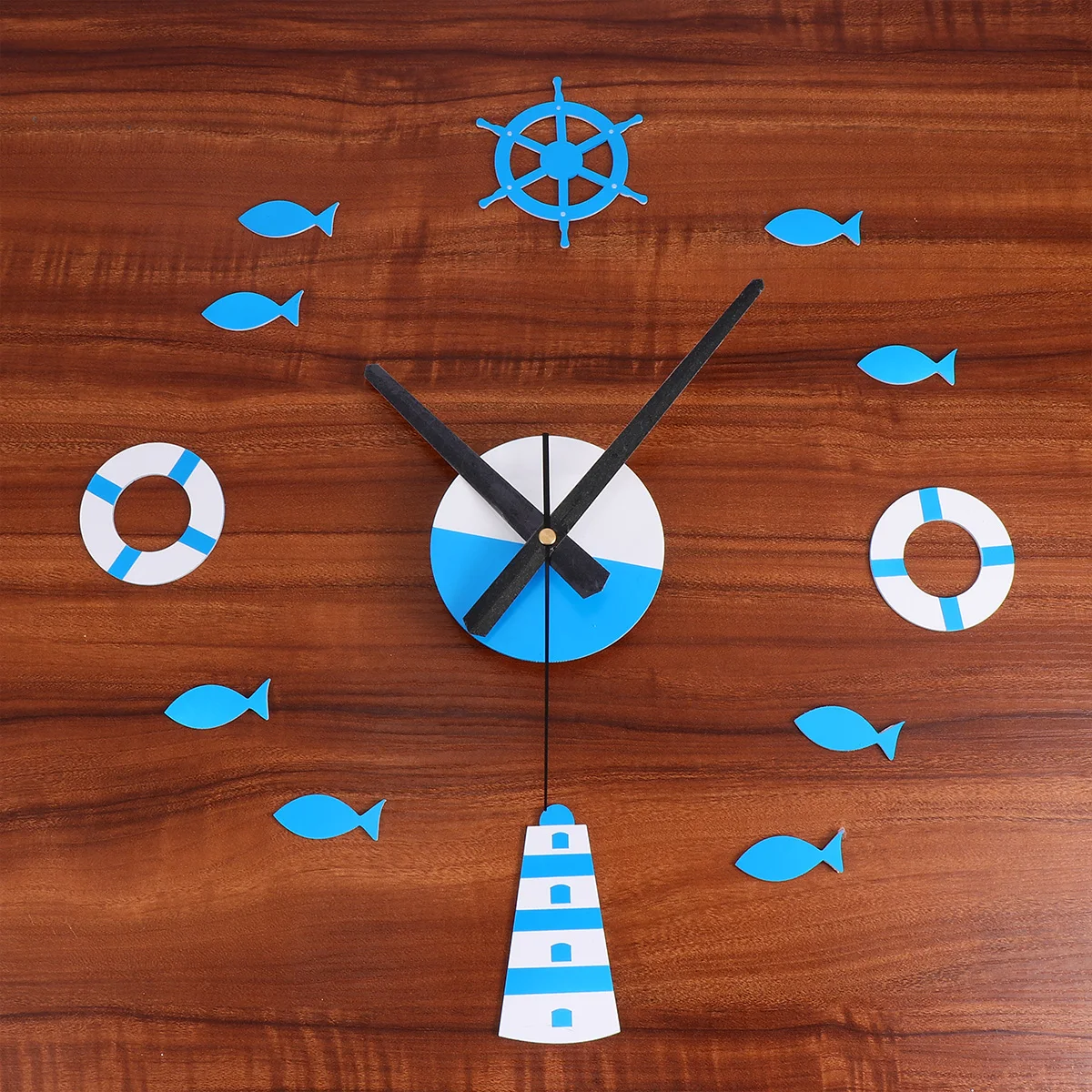 

1pc Diy Fish Wall Clock Mediterranean Style Silent Home Decoration Wall Clocks For Bedroom Office Mute No Blue White