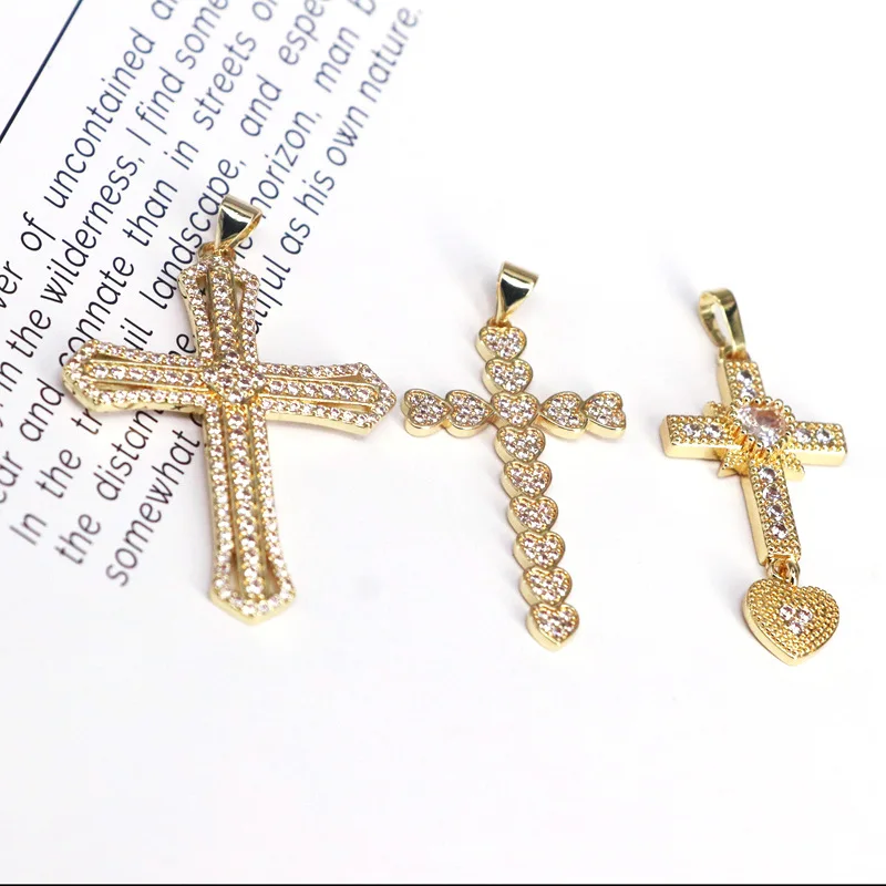 

10Pcs/ Color Cross Religious Style Charm Pendant Wholesale DIY Decoration Luxury Inlaid CZ Jewelry Making Supplies