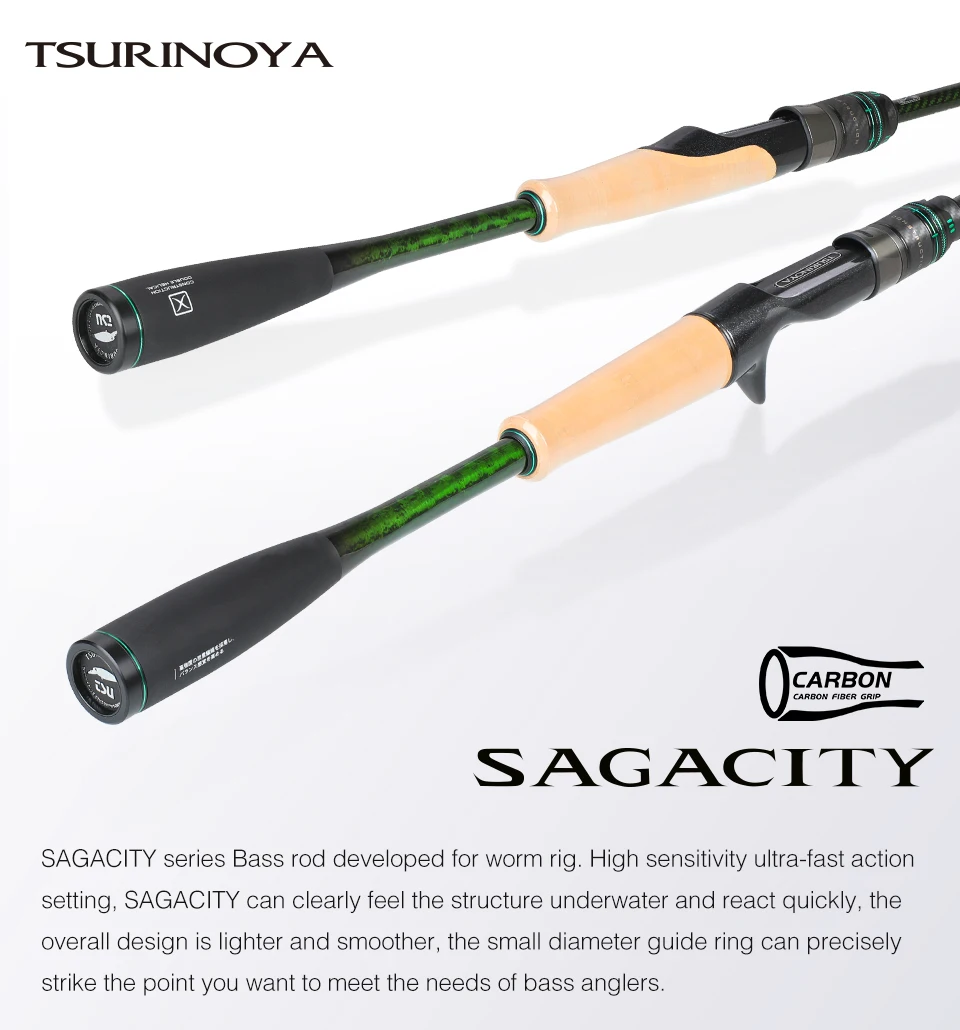 TSURINOYA F Action L ML M MH SAGACITY Race Bass Fishing Rod FUJI Guide Rings 1.96m 2.03m 2.06m 2Section Spinning Casting Carbon