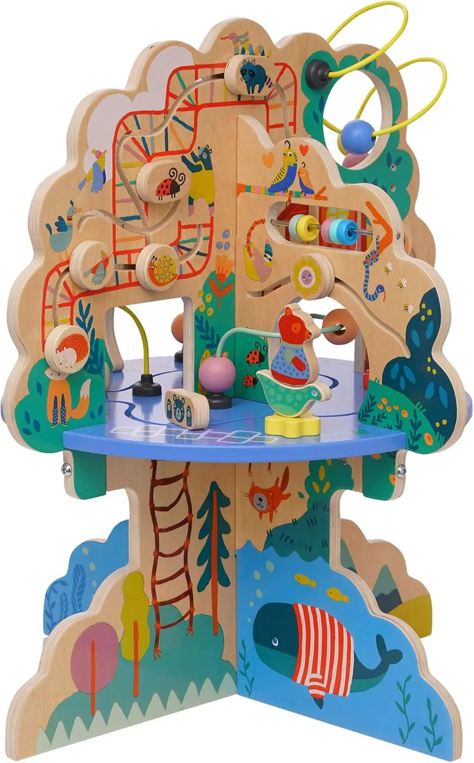 Toy Playground Adventure Wooden Toddler Activity Center with Gliders, Abacus Track, Spinners, Spring Toys and Bead Runs