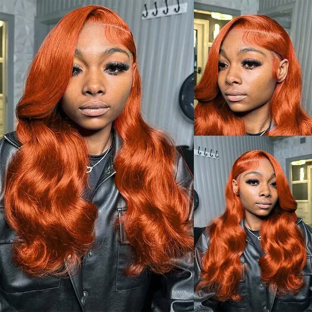 350 # Peluca frontal de encaje Ginger Body Wave de cabello humano 13x4 HD, pelucas frontales de encaje naranja, 180% de densidad, brasileña con cabello de bebé para mujer