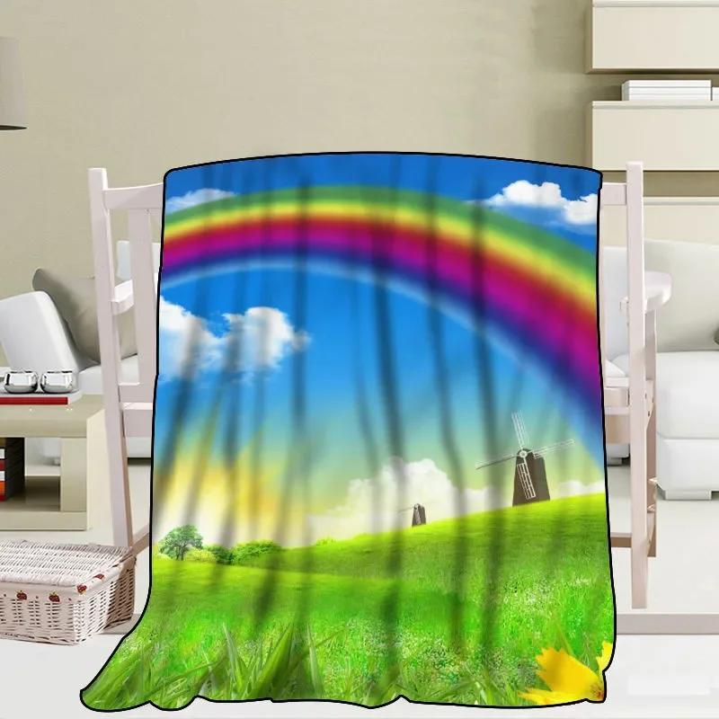 Rainbow Pattern Flannel Throw Blanket Soft Warm Sofa Bed Decor Blanket Kids Adults Camping Picnic Gifts Blanket King Queen Size