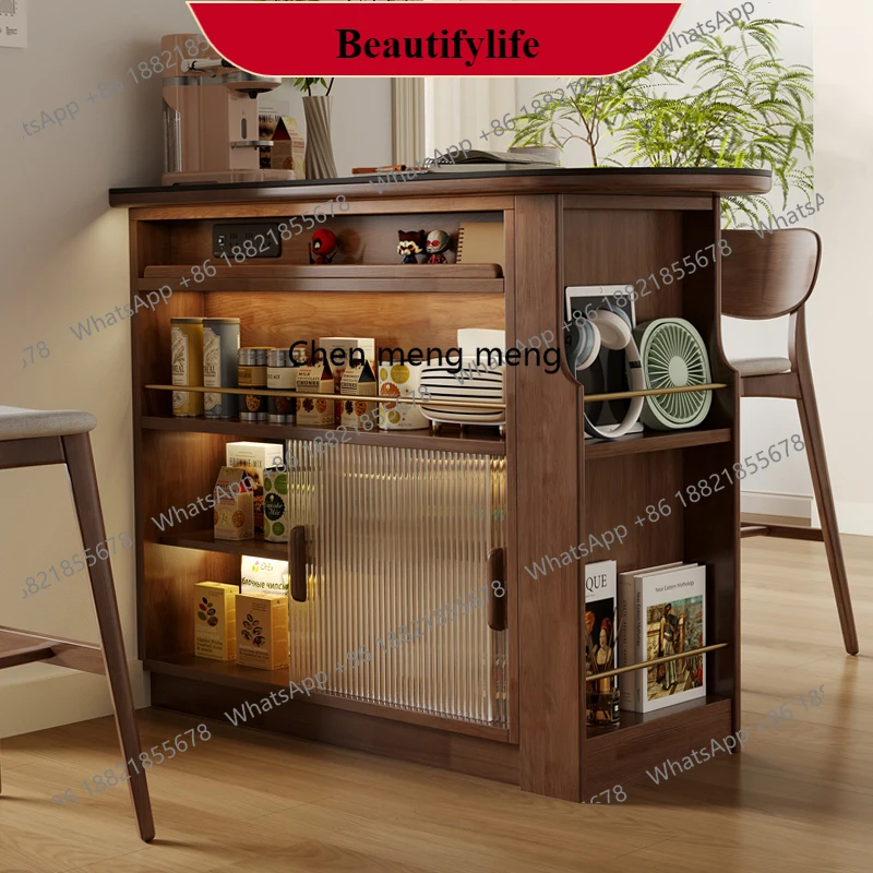 

G153 Solid wood bar counter, partition, household telescopic island counter, dining side cabinet, integrated rock slab porch loc