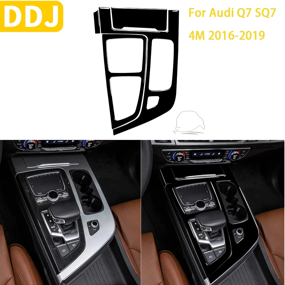 Dla Audi Q7 SQ7 4M 2016 2017 2018 2019 akcesoria samochodowe czarne wnętrze skrzynia biegów Shift wykończenie panelu naklejka plastikowa dekoracja
