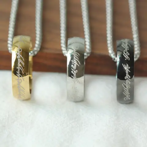 Titanium steel retro "The Lord of the Rings" ring pendant necklace for women and men, trendy tricolor ring necklace jewelry