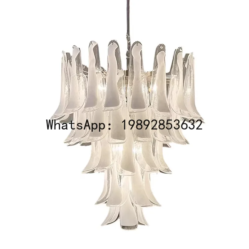 Open living room chandelier, light luxury retro villa duplex staircase pendant light, american style glass master bedroom light