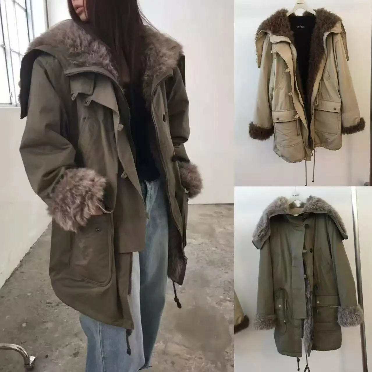 

Дышащая парка, ветрозащитная длинная хлопковая куртка с пухом све, свободное теплое пальто с меховой отделкой на шнурке, застежка-молния для поездок на работу