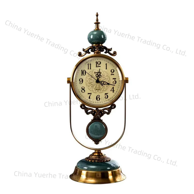 

Ретро гостиная настольные часы орнамент свет роскошная атмосфера мода креативные настольные часы бытовые металлические бесшумные настольные часы