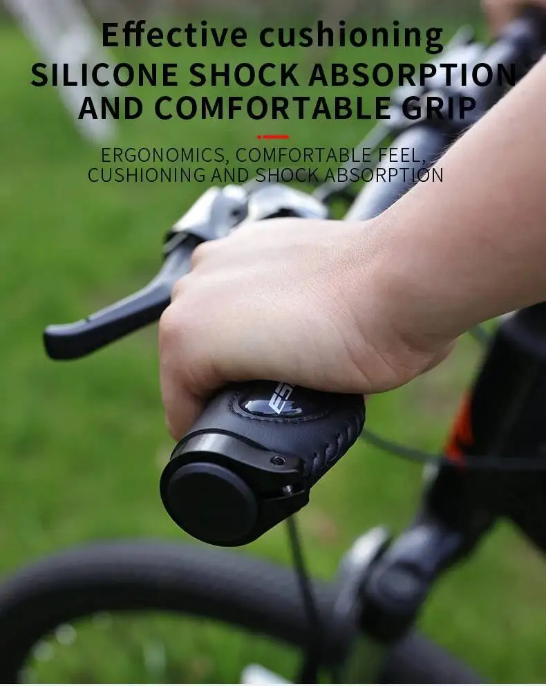ESLNF Leder-Fahrradlenkergriffe mit Stoßdämpfung, ergonomisch, rutschfest, weiches Silikon, für Mountainbikes und MTBs – Detail 6