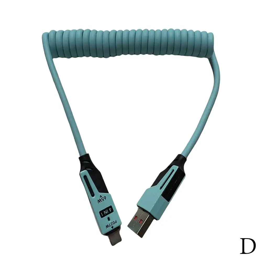 4in1 USB C Fast Charging Cord Spring Short Charger Cable Data Cable For Phones Laptops Tablets PD 65W Charger Cord F0K6