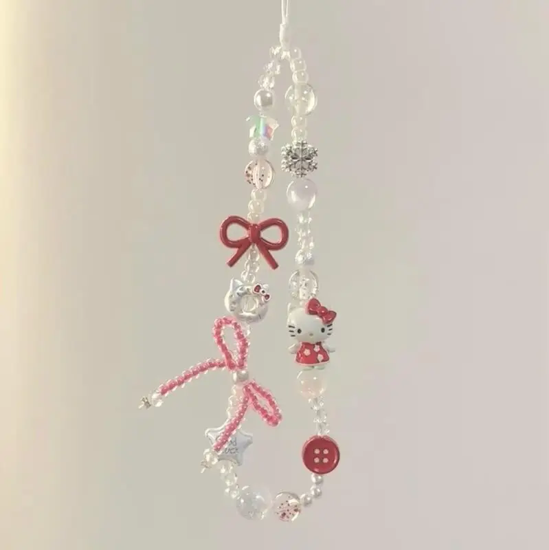 

Sanrio Red Dress Hello Kitty Bead Chain Ccd Hanging Rope Exquisite Mobile Phone Chain Bag Pendant Decoration Friend Gift