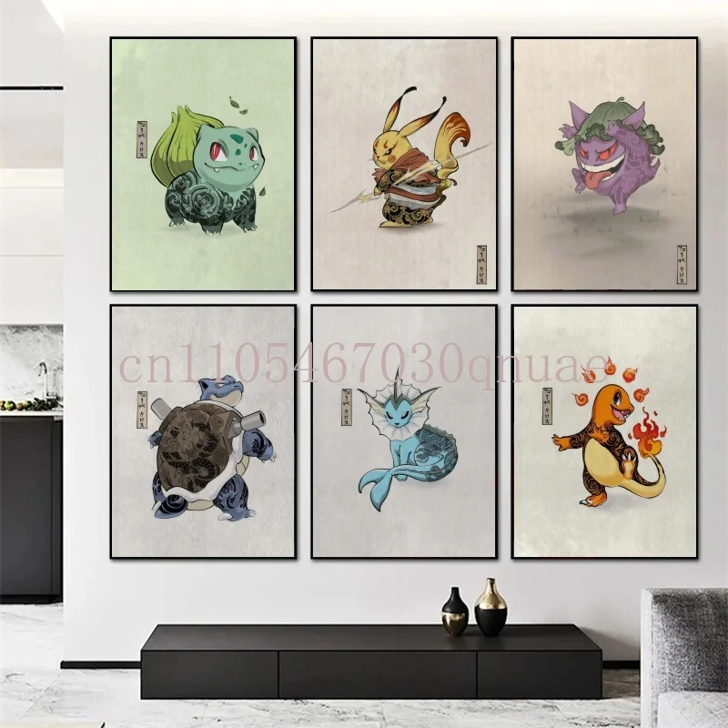 

Anime Pokemon Canvas Painting Bulbasaur Charmander Squirtle Poster and Print Watercolor Wall Art Picture Home Decor Kids Gifts