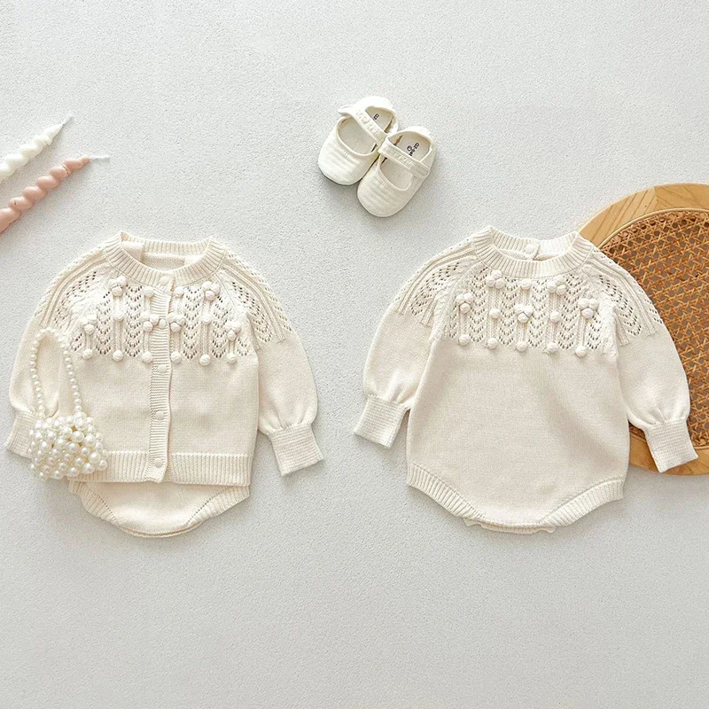 2024 New Autumn Infant Baby Girls Clothing Set Long Sleeved Knitted Cardigan+Jumpsuit Toddler Baby Girl Knitting Clothes Suit
