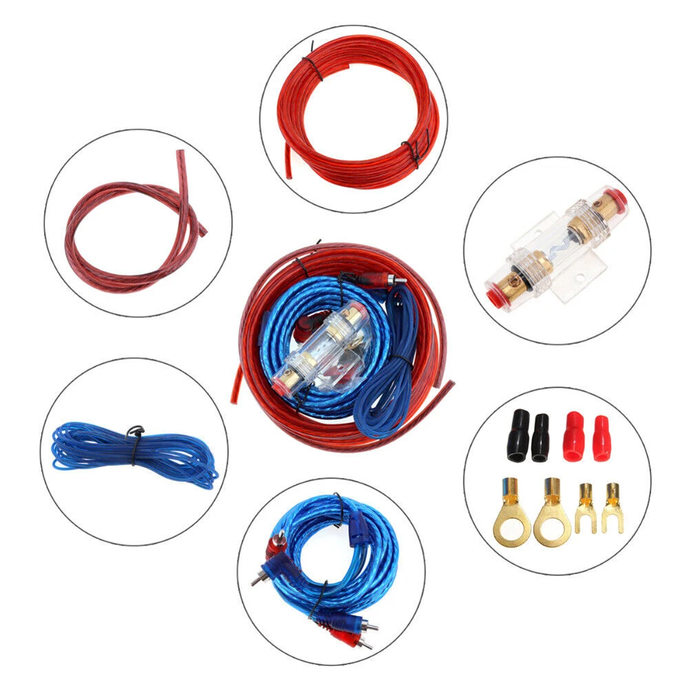 Cavo subwoofer per auto 1500/2000W 8GA Kit di cablaggio per altoparlanti audio per auto Cavo di alimentazione RCA Portafusibili da 60 AMP Linea audio per auto Ricambi auto