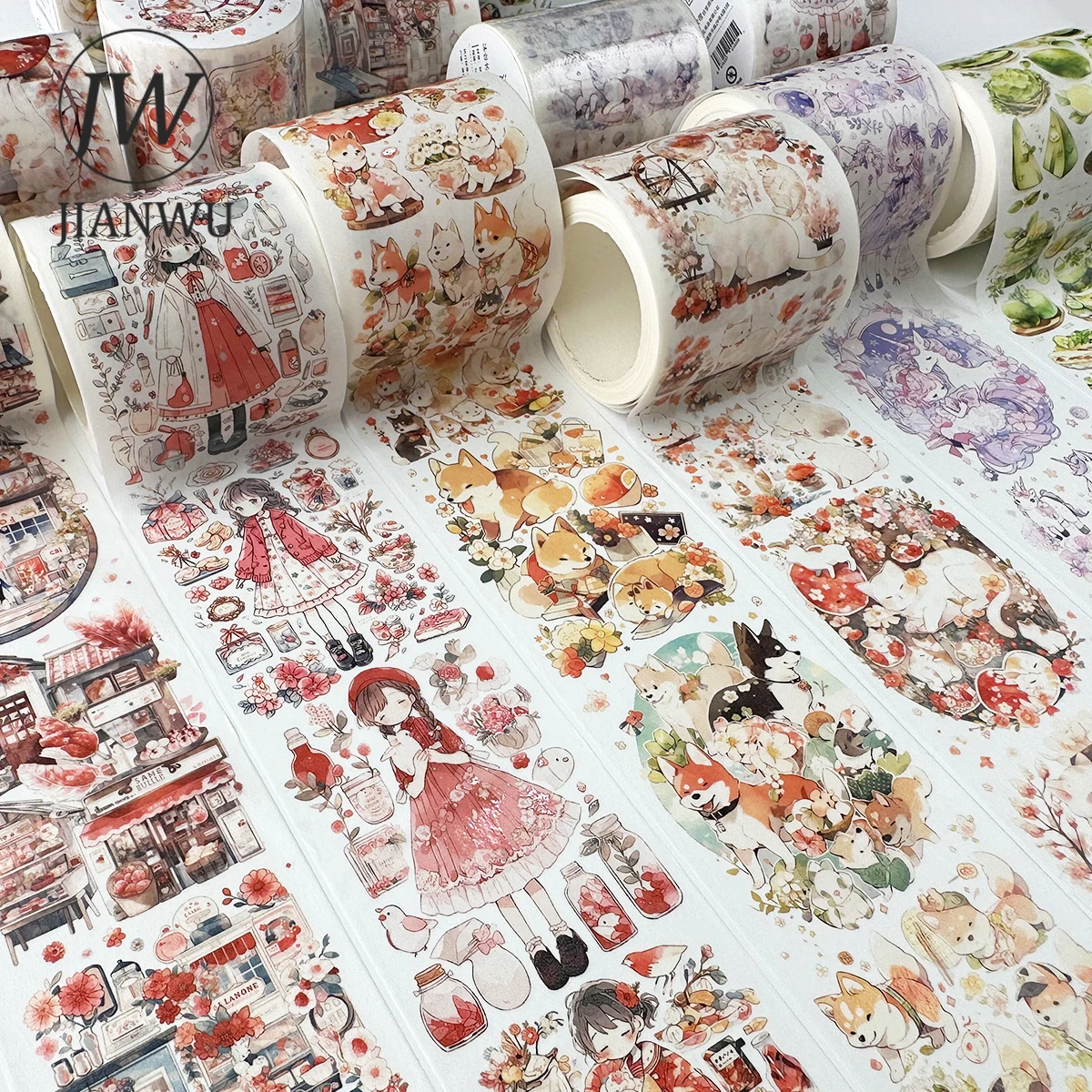 JIANWU 50mm*500cm Cute Girl Heart Series Kawaii Special Oil Material Washi Tape Creative DIY Journal Collage Decor Stationery