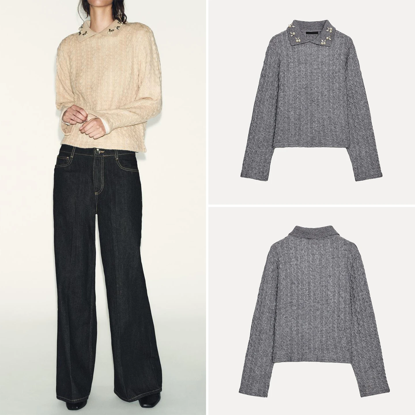 

Faionable Jewelry Collar Knitted Sweater Women's Sle Spring Autumn New Arrival Long Sve Regular Length Knitted Top