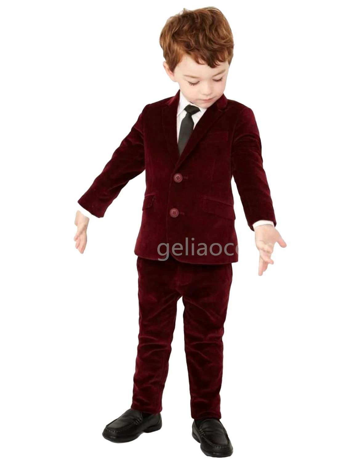 Boys Suit Wedding Burgundy Velvet Jacket Pants 2pcs Party Dress Fashion Casual Child Notch Blazer for Kids Custom Complete Set