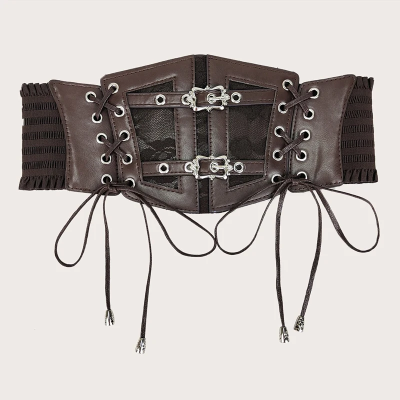 Spitze Korsett Punk Schwarz Breiten Gürtel Mit Kette Pu Leder Abnehmen Körper Gürtel für Frauen Elastische Hohe Taille Gürtel Weibliche Cummerbunds – Detail 11