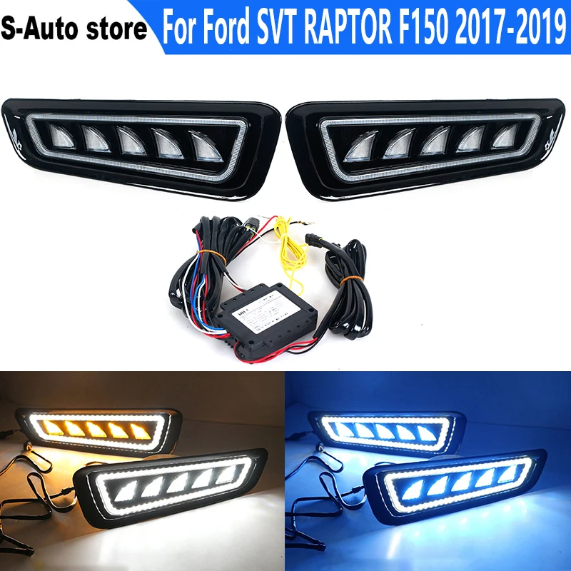 

For Ford SVT RAPTOR F150 2017-2019 retrofit LED daytime running lights streamer front bumper lights dedicated fog lights