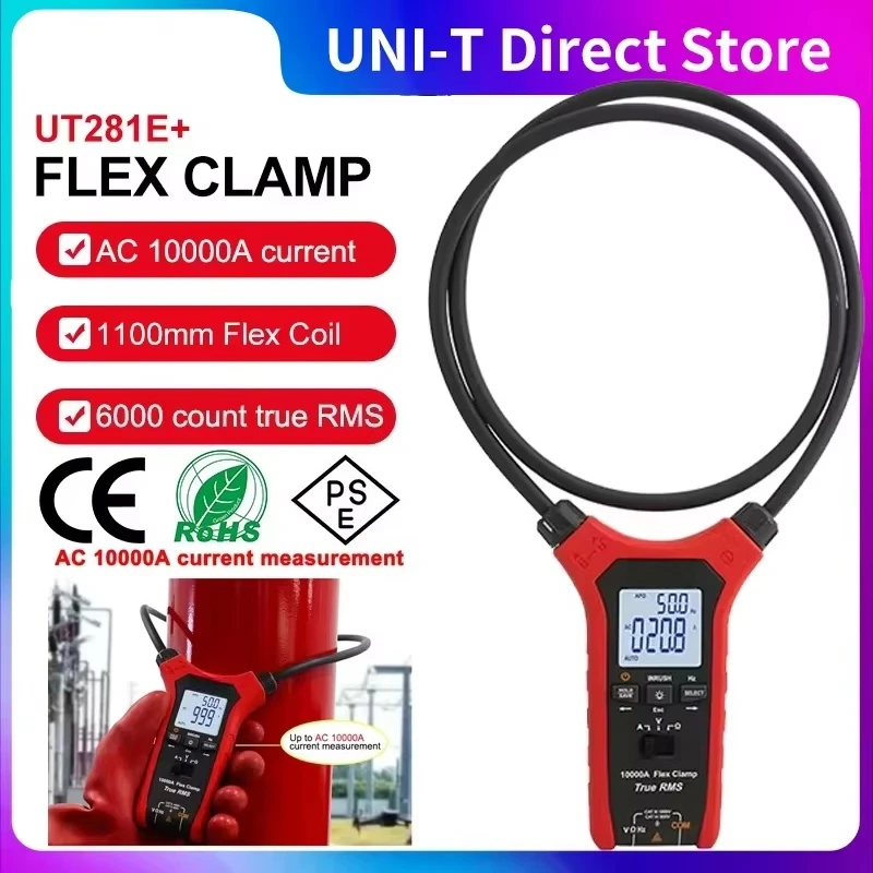 UT281E Flex Clamp Meter 1000V AC DC Voltage Tester 10000A AC Ammeter Pliers Inrush Current Frequency Resistance Red