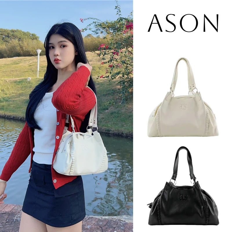 

Ason 2025 New Korean Style Wanderer Bag 25FW Leather Mini Motorcycle Shoulder Bag Large Capacity Tote