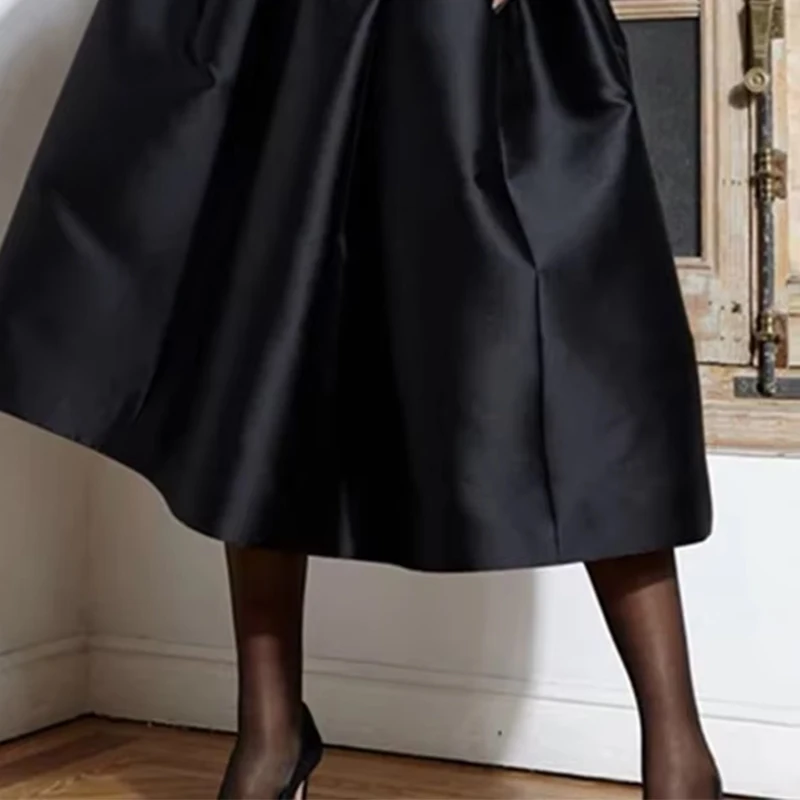 Abiti longuette neri semplici ed eleganti autunnali per le donne Girocollo maniche lunghe Temperamento Abito a trapezio stile moda femminile