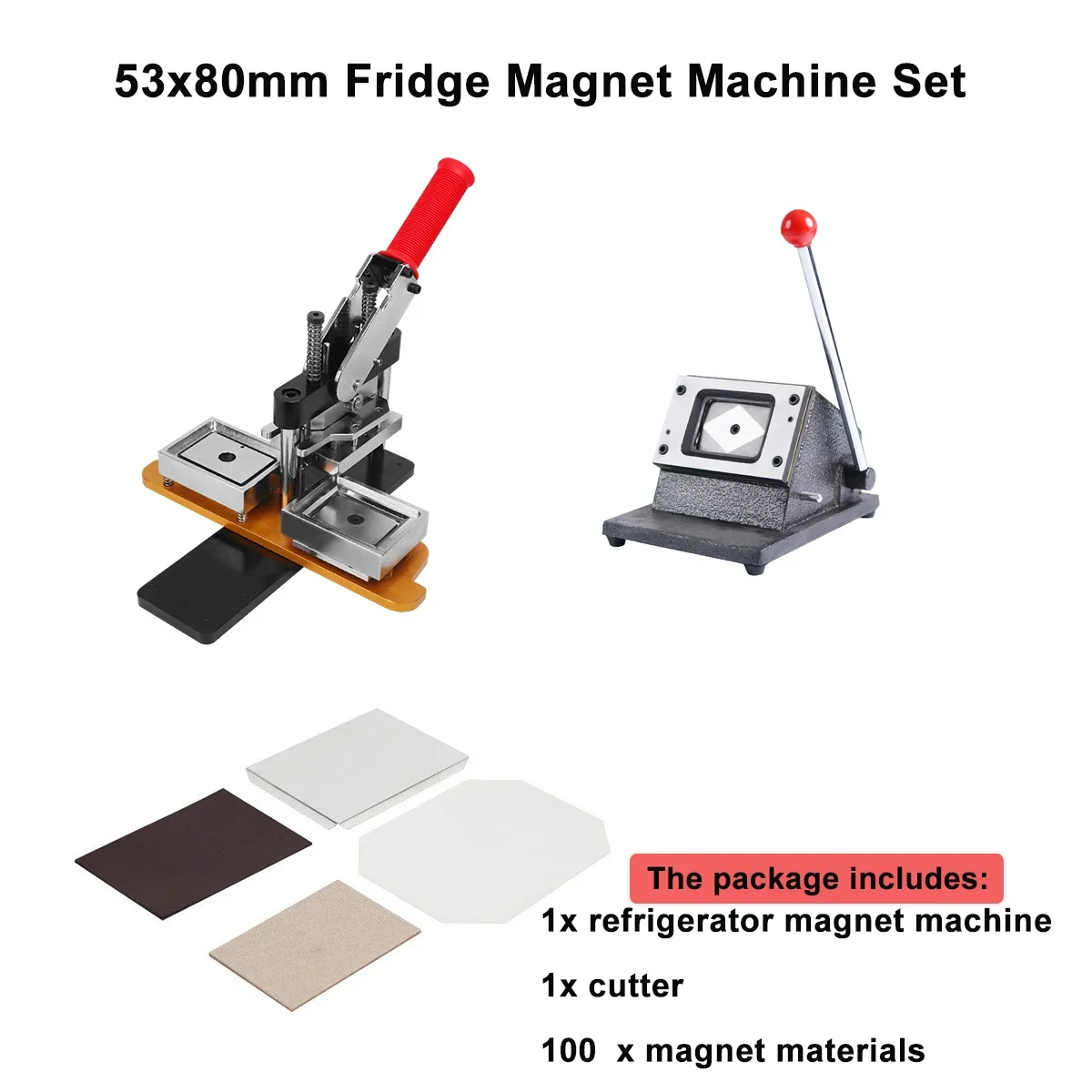 80x53mm Fridge Magnet Machine Set DIY Magnet Badge Press Machine Rotary Metal Sheet with Cutter and 100 Refrigerator Magnets