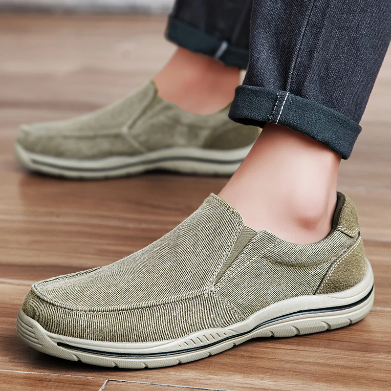 

Hot Khaki Men Canvas Shoes Light Comfy Men's Casual Shoes Low-cut Platform Loafers Men Shoes Big Size 47 zapatillas lona hombre