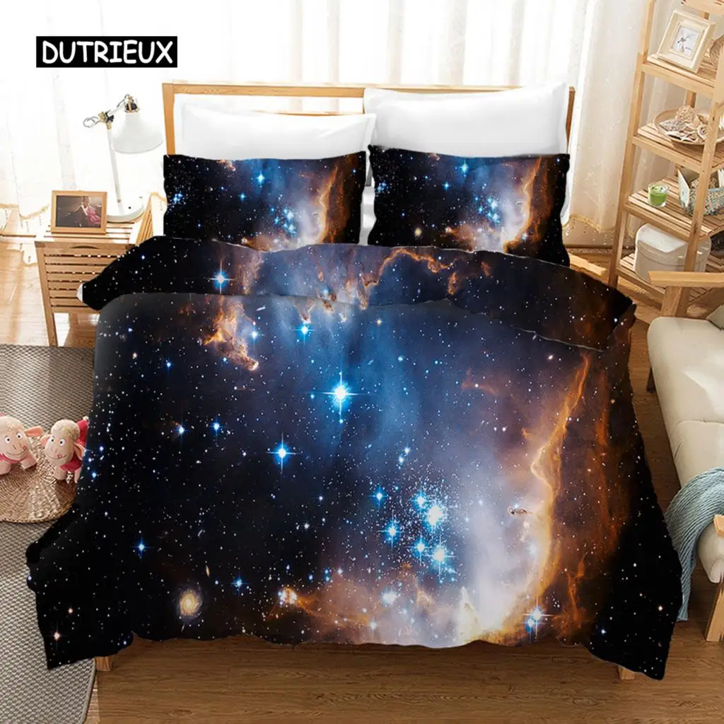 

Starry Sky Duvet Cover Set Blue Orange Galaxy Starry Sky Theme Twin Bedding Set Microfiber Double Queen King Size Quilt Cover