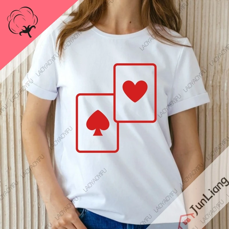 Queen Of Spades Print Men's Clothing 100% Cotton Mens Clothes Streetwear Funny T Shirts Women's T-shirt Short Sleeve Tee Y2k