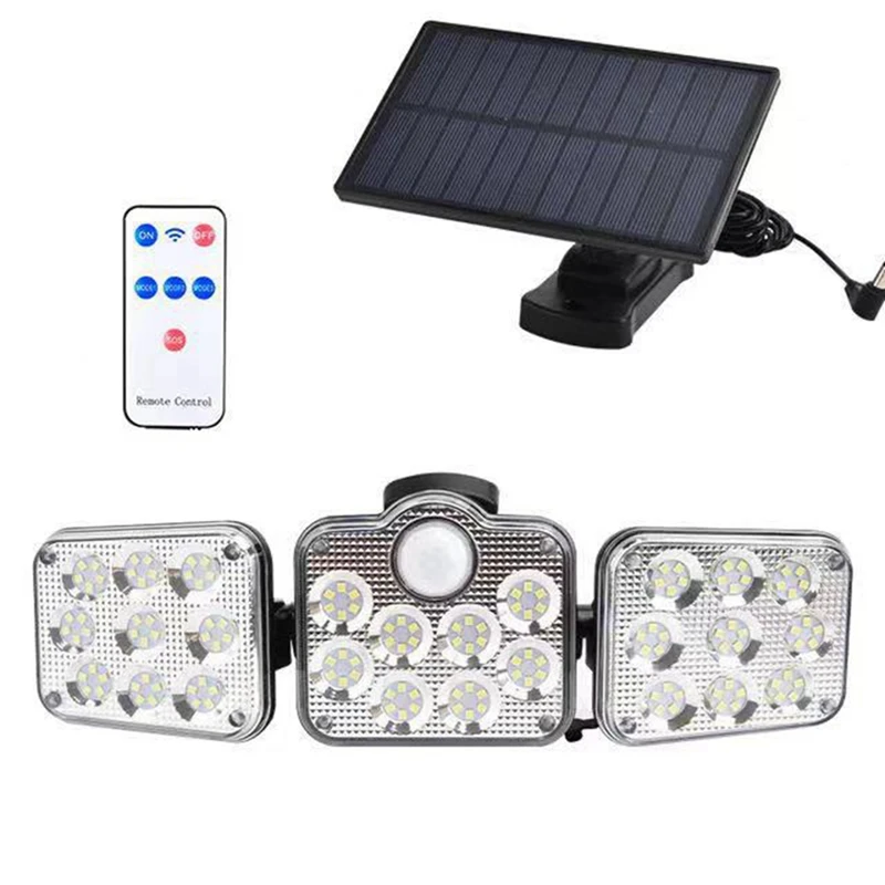 Solar Light Outdoor 300LM 138 LED Solar Motion Sensor Lights 3 Heads LED Flood Light IP65 Waterproof For Garden Outdoor