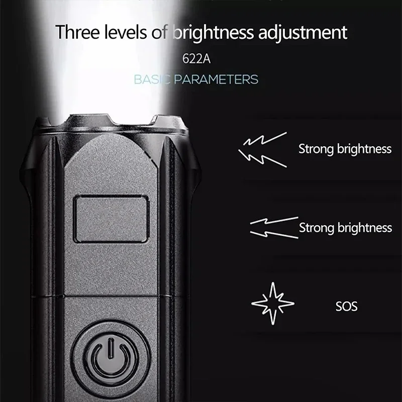 Mini LED Portable Flashlight USB Rechargeable Zoomable Torch with Built-in Battery Outdoor Fishing Hunting Powerful Lantern