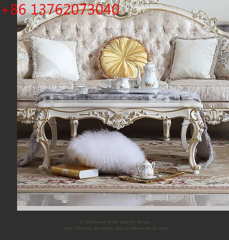 

C French Furniture Handmade Carved Solid Wood Hand Painting Coffee Table European Luxury Villa Square Table