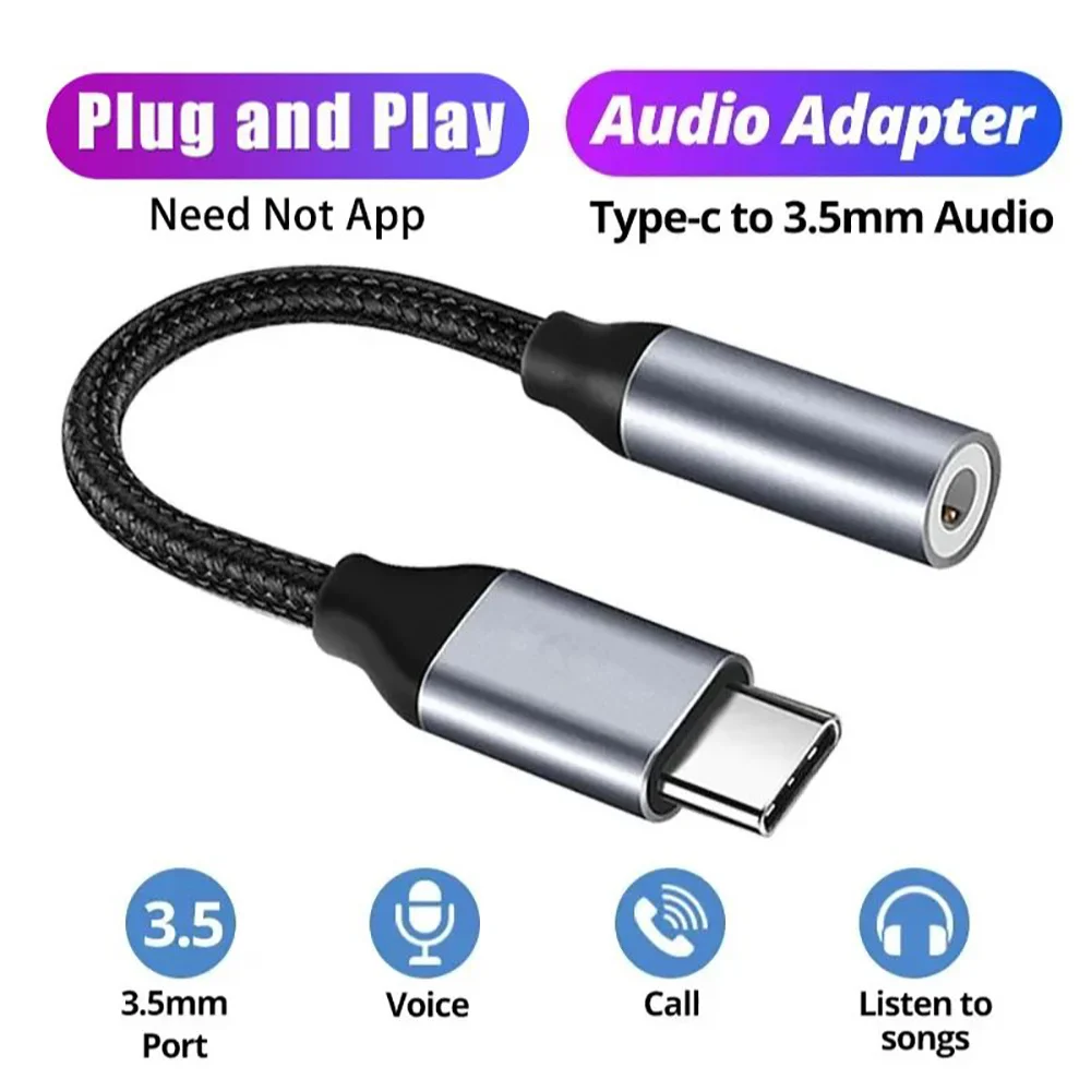 USB Type C To 3.5mm Audio Adapter Earphone Wire Converter Type C 3.5 Aux Jack Audio Cable  For iPhone 15 Samsung Galaxy S24 S23