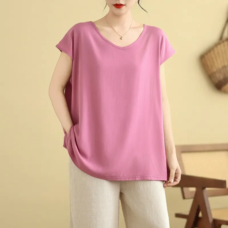 T-shirt ample à manches courtes pour femmes, couleur unie/imprimé abstrait, haut quotidien décontracté