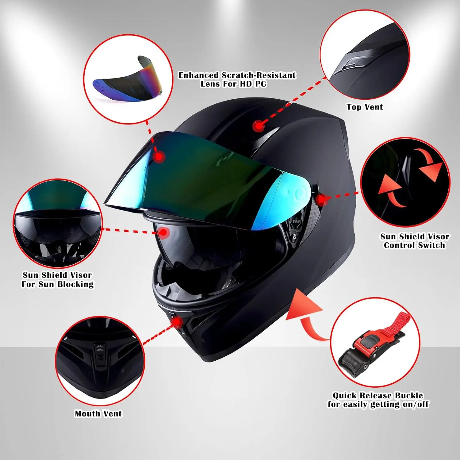 Motorcycle Street Bike Dual Visor/Sun Visor Full Face Helmet Element Silver Matt Black: HJK316