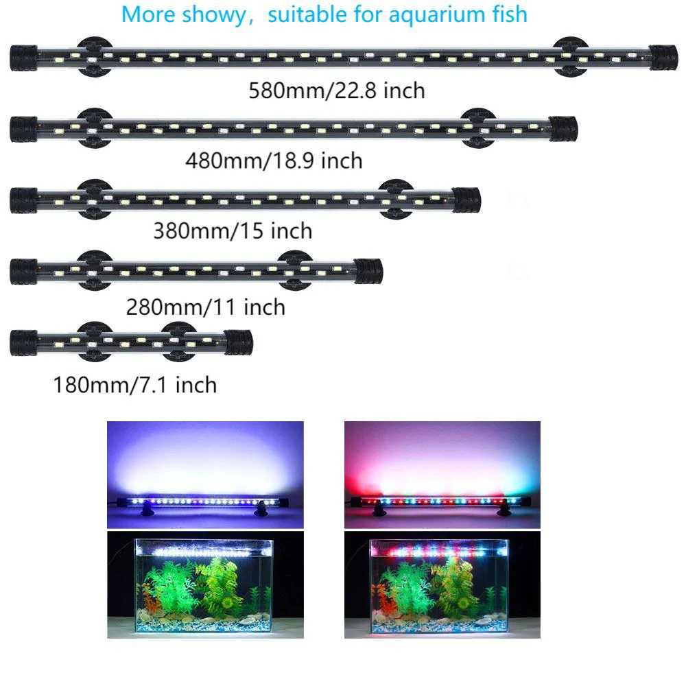 수족관 다이빙 조명, 물고기 탱크 강화 조명, 방수 수중 고휘도 LED 장식 물고기 조명, 18-58cm 