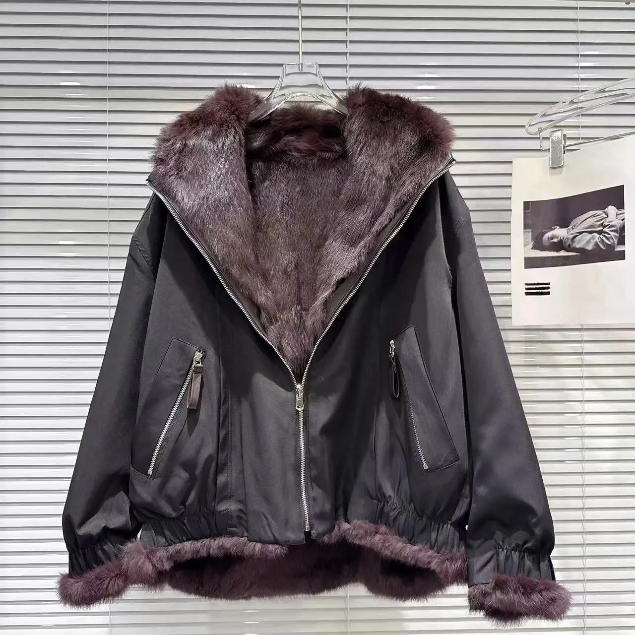 Double-Sided Mink Velet Fur Coat Women Winter Short Warm Thicken Fur Coat 2025 New Women Hooded Plus Velet Cotton Coat