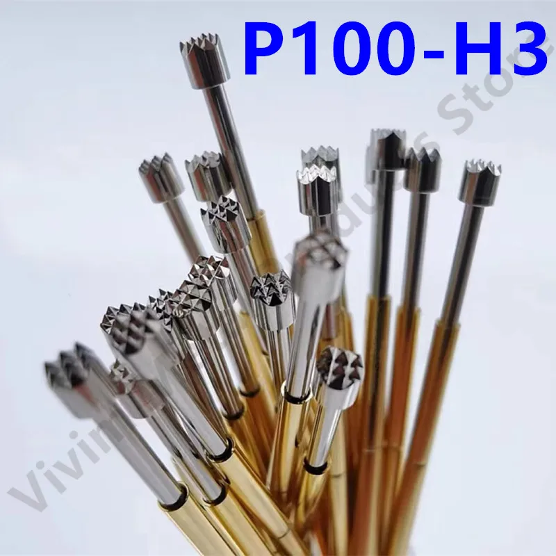 

100PCS P100-H3 33.35mm 9-claw Plum Blossom Head Dia 1.80mm Needle Spring Test Probe P100-H Dia 1.36mm Circuit Board Test Tool